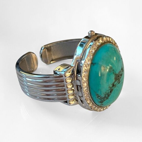 Vintage Genoa Turquoise Silver Cuff Watch Bracelet - Picture 3 of 6